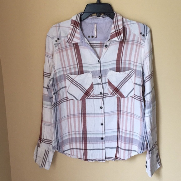 Free People Plaid Button Down Long Sleeve Shirt - Picture 3 of 8